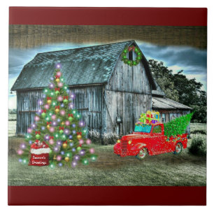 Azulejo De Cerâmica Árvore de Natal Russo do Barn de Natal na Fazenda