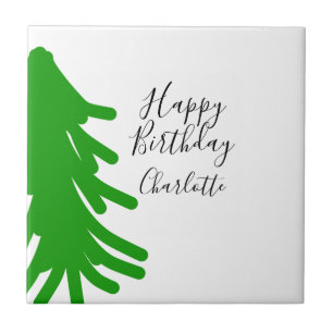 Azulejo De Cerâmica Árvore de Natal verde feliz aniversário Dezembro i