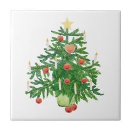 Azulejo De Cerâmica Árvore de Natal Vintage com uma Estrela Branca