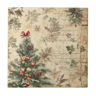 Azulejo De Cerâmica Árvore de Natal Vintage & Enfeite (3)