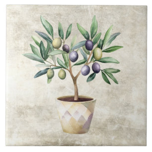 Azulejo De Cerâmica Árvore de oliveira em aquarela textura falsa tosca