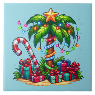 Azulejo De Cerâmica Árvore de Palma de Natal tropical