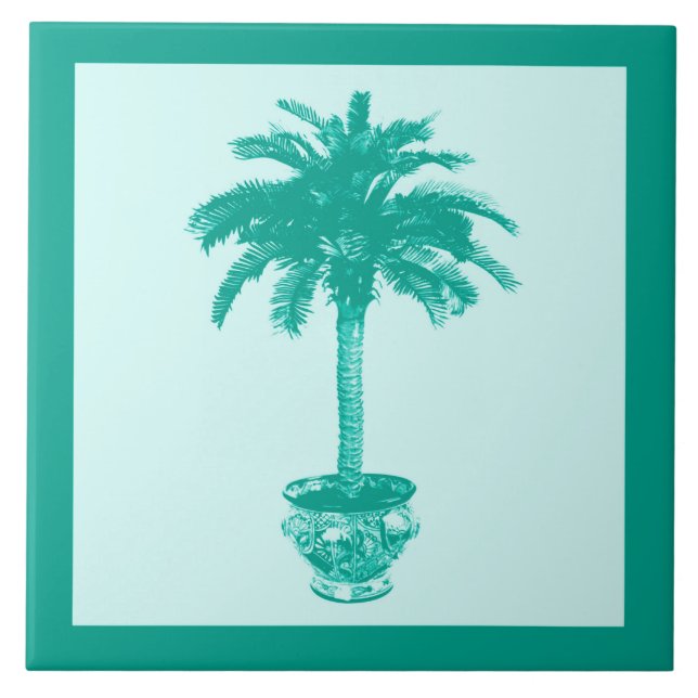 Azulejo De Cerâmica Árvore de Palma Potada - turquesa e aqua (Frente)