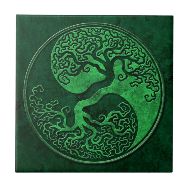 Azulejo De Cerâmica Árvore de pedra verde de Yin Yang (Frente)