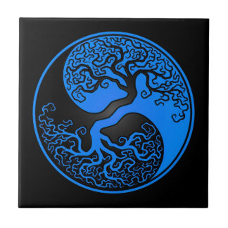 Azulejo De Cerâmica Árvore de vida azul e preta Yin Yang