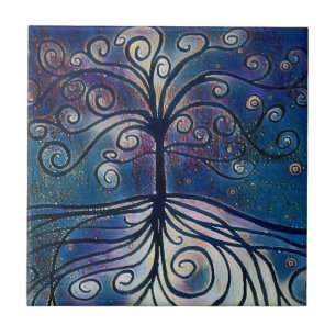 Azulejo De Cerâmica Árvore de vida da meia-noite -