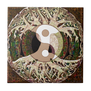 Azulejo De Cerâmica Árvore de Yin Yang de vida Tan