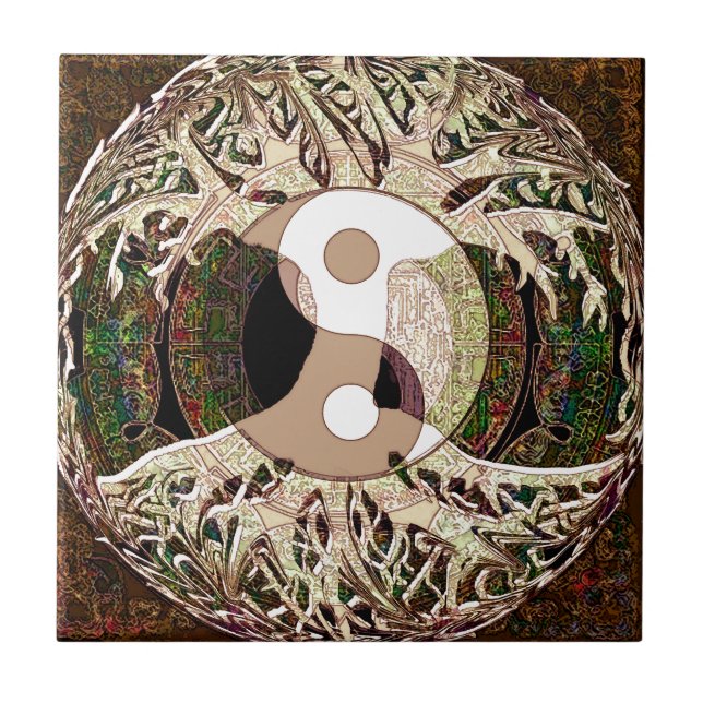 Azulejo De Cerâmica Árvore de Yin Yang de vida Tan (Frente)