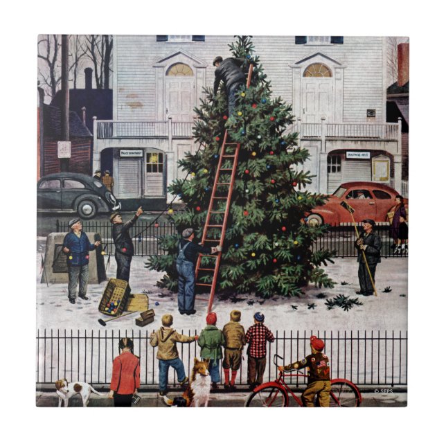 Azulejo De Cerâmica Árvore na Praça da Cidade (Frente)