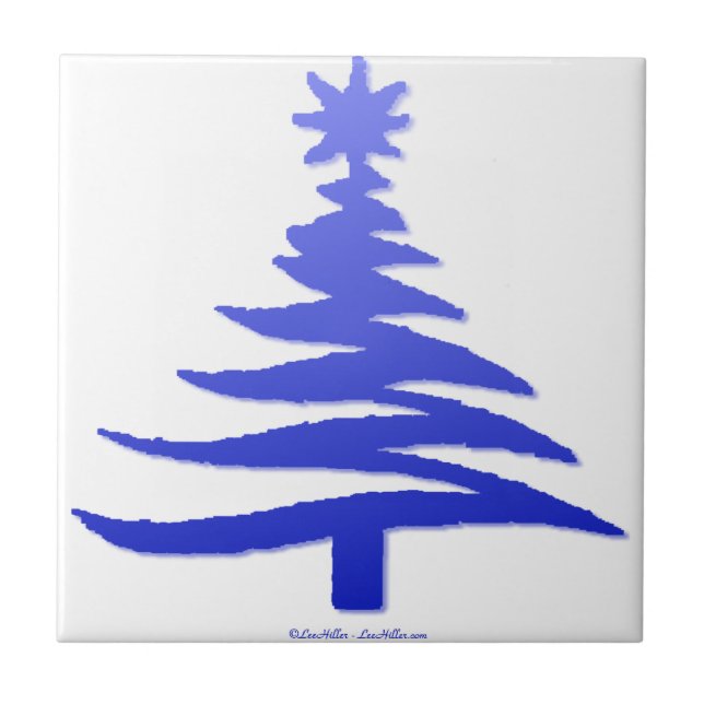 Azulejo De Cerâmica Árvore Natal Estêncil Cobalto Azul (Frente)