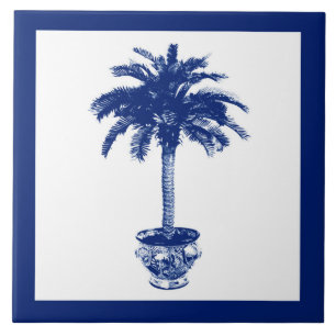 Azulejo De Cerâmica Árvore Palm Potente - marinho azul e branco