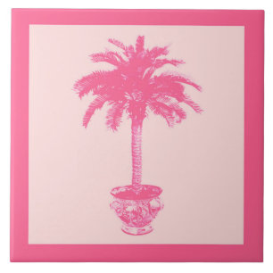 Azulejo De Cerâmica Árvore Palm Potted - tons de coral rosa
