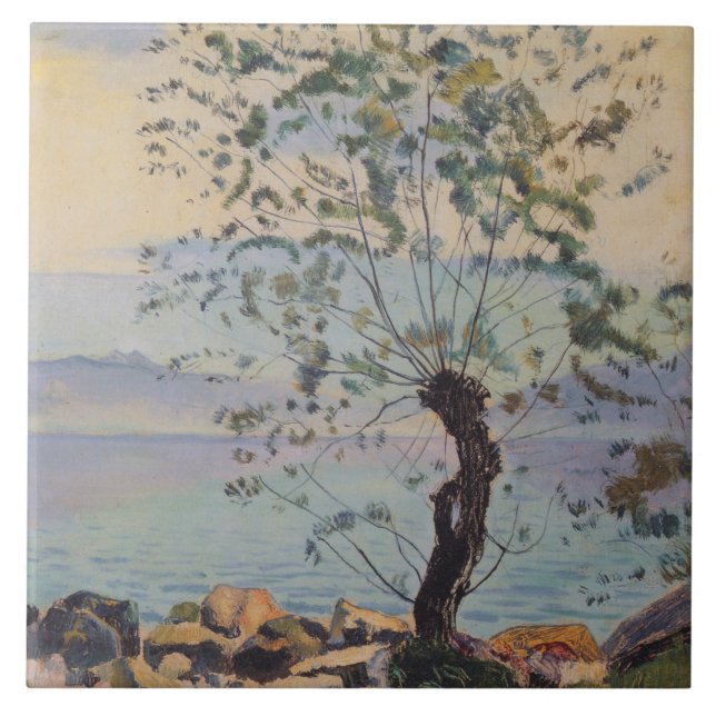 Azulejo De Cerâmica Árvore selvagem pelo lago (paisagem suíça) (Frente)