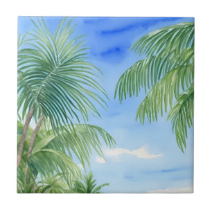 Azulejo De Cerâmica Árvore Verde Palm Deixa Céu Azul