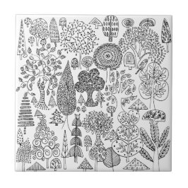 Azulejo De Cerâmica Árvore Whimsical Moderna Preta e Branca Padrão