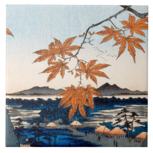 Azulejo De Cerâmica Árvores de bordo de Hiroshige no Mama, santuário
