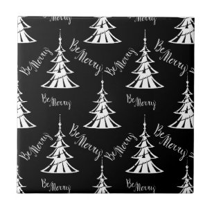 Azulejo De Cerâmica Árvores de Natal Brancas Modernas em Preto
