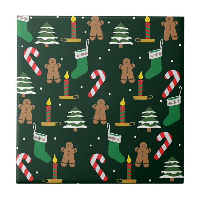 Azulejo De Cerâmica Árvores de Natal com homens de gengibre,  (Frente)
