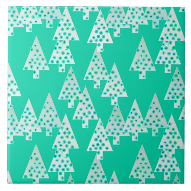 Azulejo De Cerâmica Árvores de Natal de flores modernas - verde espuma (Frente)