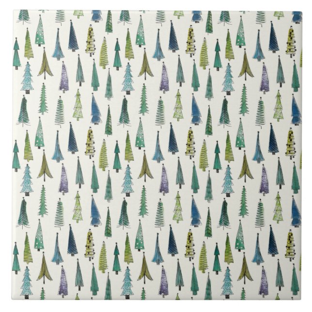 Azulejo De Cerâmica Árvores de Natal Engraçadas (Bela Arte Ilustrada) (Frente)