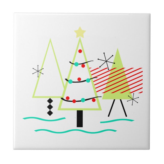 Azulejo De Cerâmica árvores de natal modernas de meados do século retr (Frente)