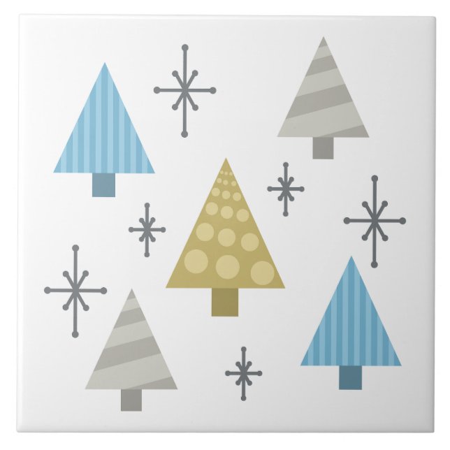 Azulejo De Cerâmica Árvores de Natal retrô dos anos 50 (Frente)