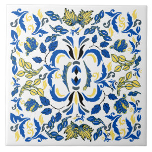 Azulejo De Cerâmica Árvores e folhas William Morris azul amarelo