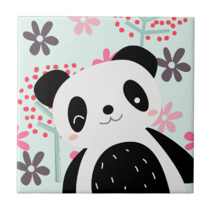Azulejo De Cerâmica Árvores, Flores e Ursos de Panda