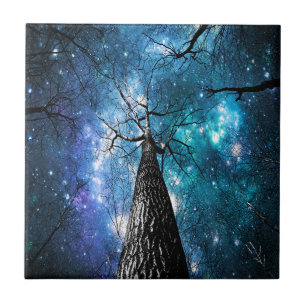 Azulejo De Cerâmica Árvores Negras Caindo Estrelas