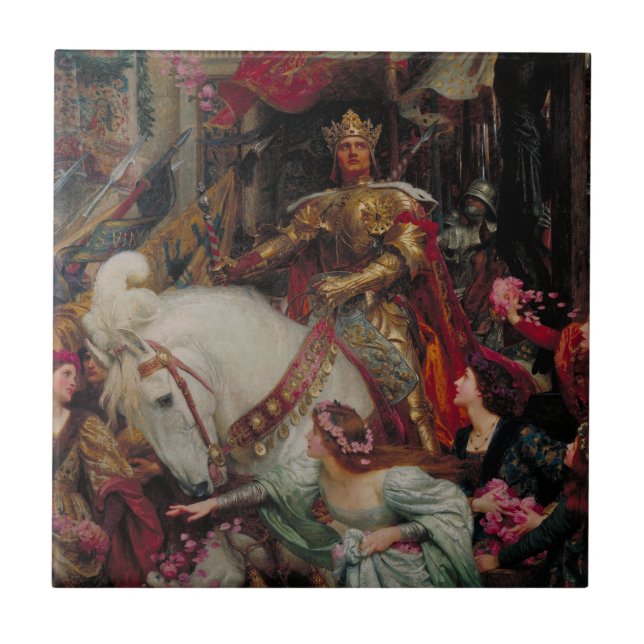 Azulejo De Cerâmica As Duas Coroas por Sir Frank Bernard Dicksee (Frente)