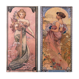 Azulejo De Cerâmica As estações (Primavera, Verão) Alphonse Mucha