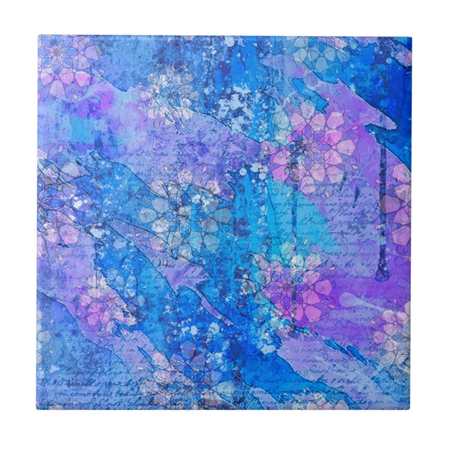 Azulejo De Cerâmica As flores crescem na solha de apphire (Frente)