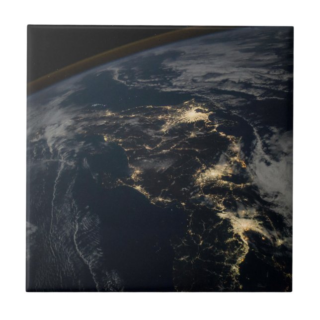 Azulejo De Cerâmica As Luzes Da Cidade Do Japão À Noite. (Frente)