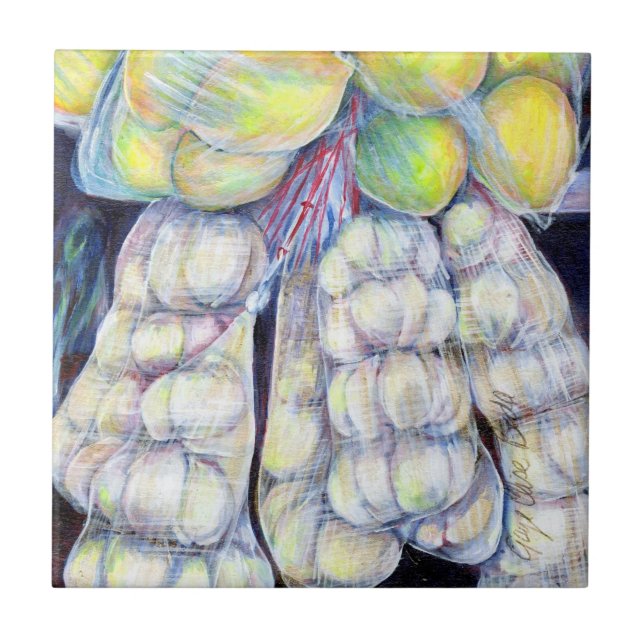 Azulejo De Cerâmica As Maravilhas dos Mercados Molhados, Singapura (Frente)