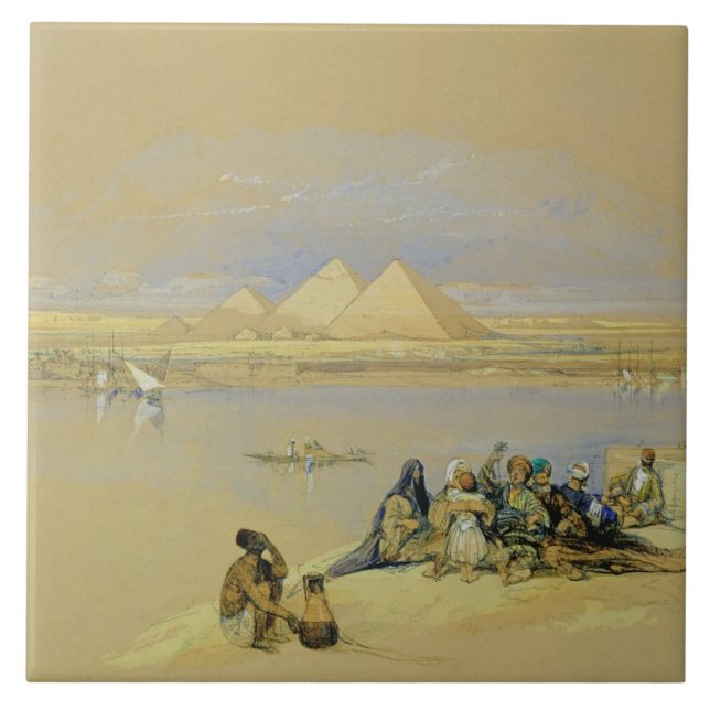 Azulejo De Cerâmica As pirâmides em Giza, perto do Cairo (w/c) (Frente)