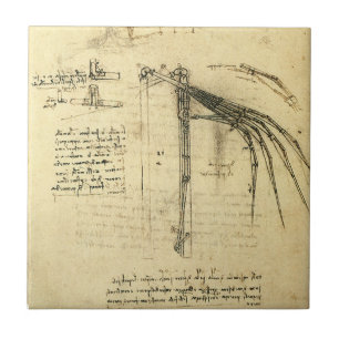 Azulejo De Cerâmica Asa de Leonardo da Vinci no esboço da máquina voad
