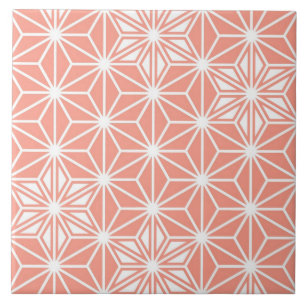 Azulejo De Cerâmica Asanoha japonesa ou padrão estelar, coral rosa