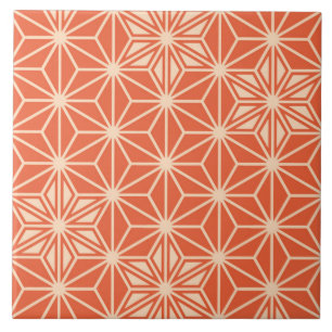Azulejo De Cerâmica Asanoha japonesa ou padrão estelar, laranja de co