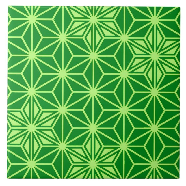 Azulejo De Cerâmica Asanoha ou padrão de estrela japonês, Verde limão  (Frente)