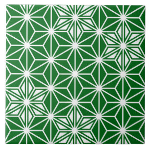Azulejo De Cerâmica Asanoha ou padrão estelar japonês, verde-pino