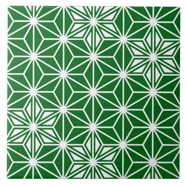 Azulejo De Cerâmica Asanoha ou padrão estelar japonês, verde-pino (Frente)