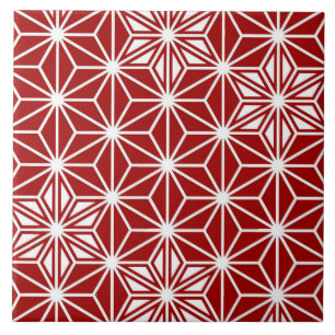 Azulejo De Cerâmica Asanoha ou padrão estelar japonês, vermelho profun