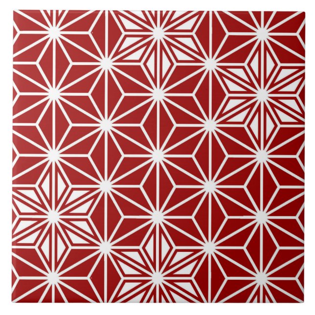 Azulejo De Cerâmica Asanoha ou padrão estelar japonês, vermelho profun (Frente)