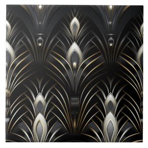Azulejo De Cerâmica Asas Art Déco, Branco e Dourado