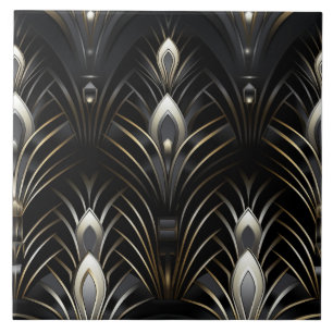 Azulejo De Cerâmica Asas Art Déco, Branco e Dourado
