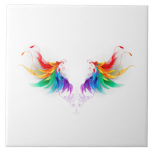 Azulejo De Cerâmica Asas Fluffy Rainbow