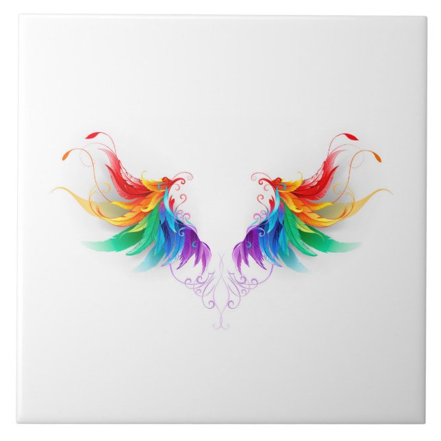 Azulejo De Cerâmica Asas Fluffy Rainbow (Frente)