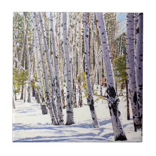 Azulejo De Cerâmica Aspen Árvores na Floresta