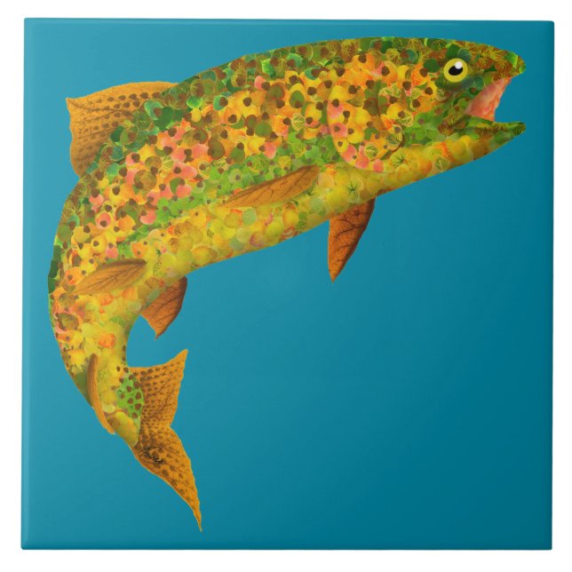 Azulejo De Cerâmica Aspen Leaf Rainbow Trout 2 (Frente)