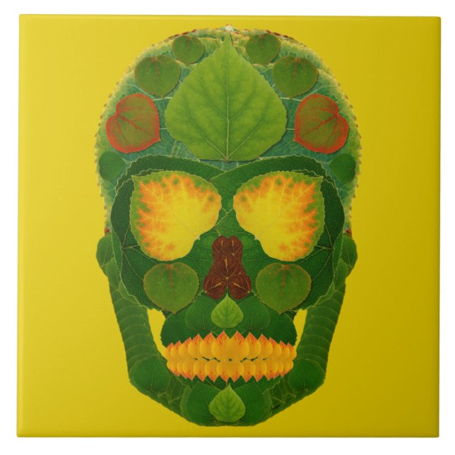 Azulejo De Cerâmica Aspen Leaf Skull 9 (Frente)